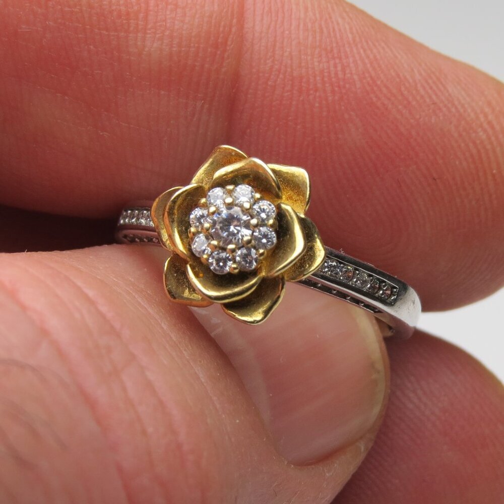 14k *925 Sterling Silver Diamond Band Engagement Ring